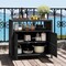 Costway Patio Rattan Storage Cabinet with Acacia Wood Countertop Open Shelf 2 Door Cabinet Black/Mix Brown